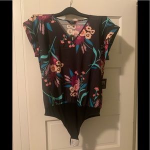 Floral print v-neck gramercy thong bodysuit